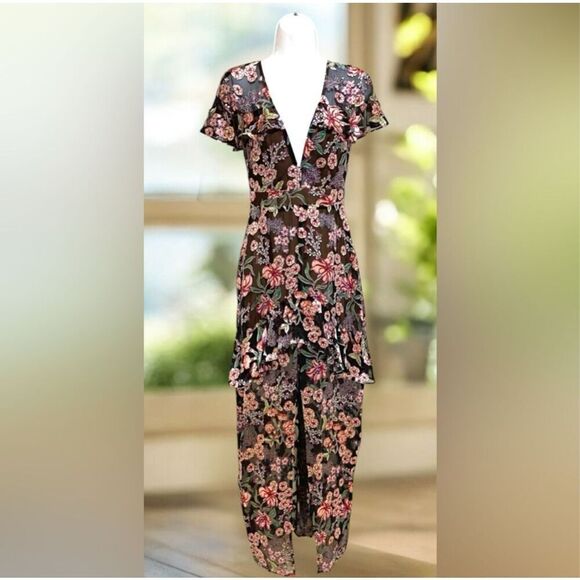 Free People For Love & Lemons $295 Silk ViVi Flora Cleo Burnout Maxi Dress Sz XS - Picture 1 of 8